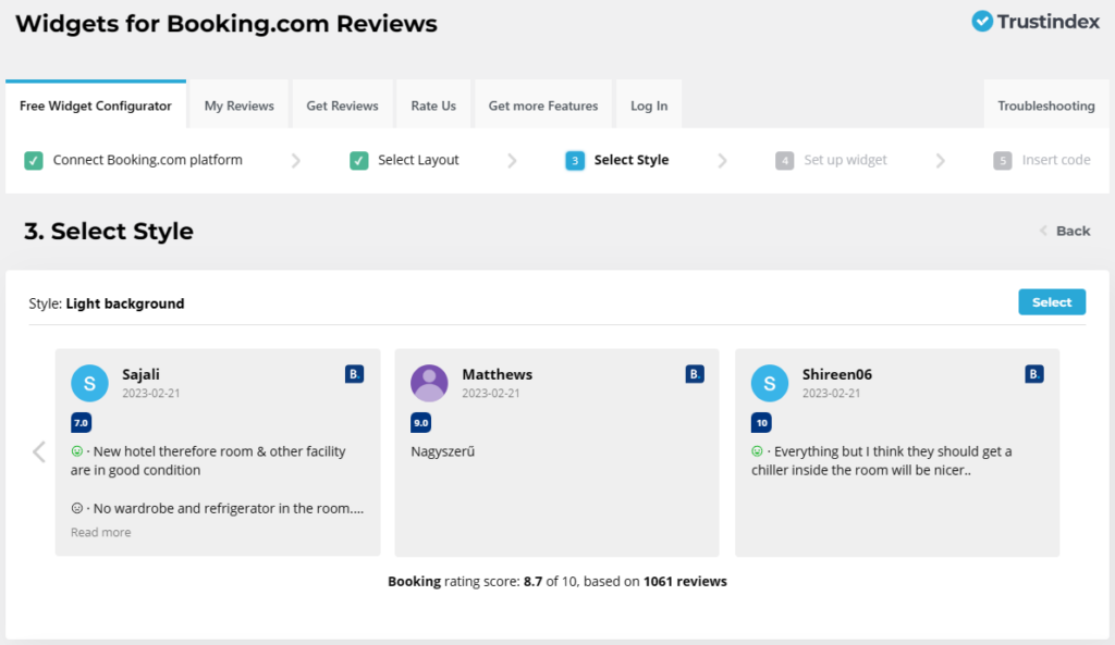 Booking review widget